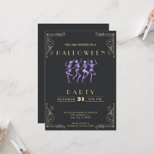 Krijtbord Zwart & Goud Paarse Skeletten Halloween Kaart