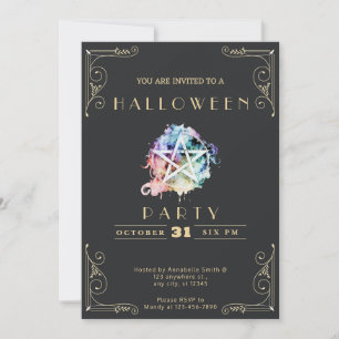 Krijtbord Zwart & Goud Pentagram Halloween Kaart