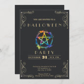 Krijtbord Zwart & Goud Pentagram Halloween Kaart (Voorkant / Achterkant)