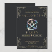 Krijtbord Zwart & Goud Pentagram Halloween Kaart (Voorkant / Achterkant)