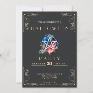 Krijtbord Zwart & Goud Pentagram Halloween Kaart