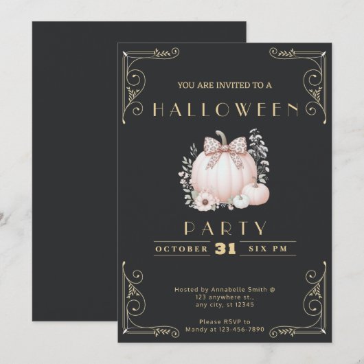 Krijtbord Zwart & Goud Pompoen Bow Schattige Hallo Kaart (Voorkant / Achterkant)