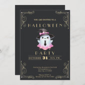 Krijtbord Zwart & Goud Roze Wit Spook Halloween Kaart (Voorkant / Achterkant)