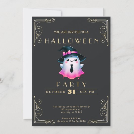 Krijtbord Zwart & Goud Roze Witte Geest Halloween Kaart (Voorkant)