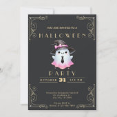 Krijtbord Zwart & Goud Roze Witte Geest Halloween Kaart (Voorkant)