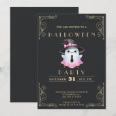 Krijtbord Zwart & Goud Roze Witte Geest Halloween Kaart (Voorkant / Achterkant)