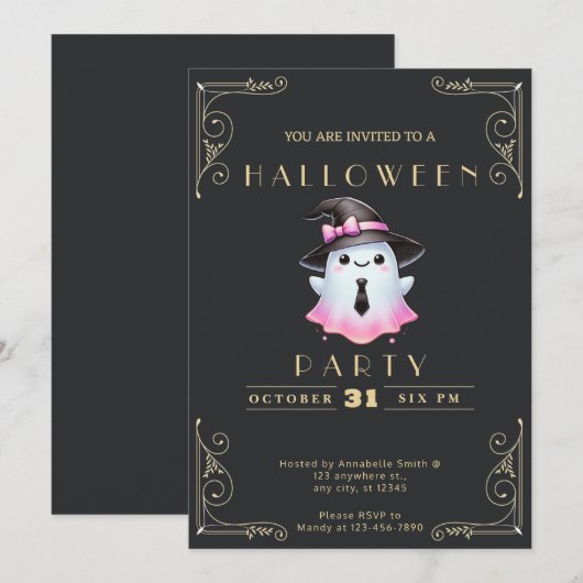 Krijtbord Zwart & Goud Roze Witte Geest Halloween Kaart (Voorkant / Achterkant)