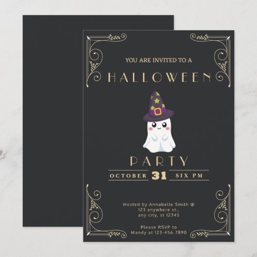 Krijtbord Zwart & Goud Schattigee Spooksterren Hal Kaart (Voorkant / Achterkant)