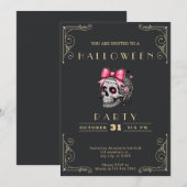 Krijtbord Zwart & Goud Schedel Roze Boog Halloween Kaart (Voorkant / Achterkant)