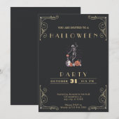 Krijtbord Zwart & Goud Skelet Graf Halloween Kaart (Voorkant / Achterkant)