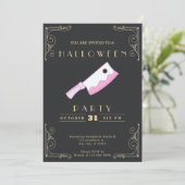 Krijtbord Zwart & Goud Slagersmes Halloween Kaart (Staand voorkant)