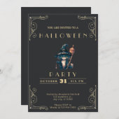 Krijtbord Zwart & Goud Zwart Kat Halloween Kaart (Voorkant / Achterkant)