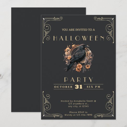 Krijtbord Zwart & Goud Zwart Kraai Halloween Kaart (Voorkant / Achterkant)