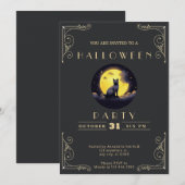 Krijtbord Zwart & Goud Zwarte Kat Maan Halloween Kaart (Voorkant / Achterkant)