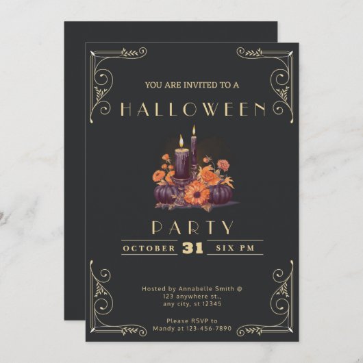 Krijtbord Zwart & Gouden Kaarsen Pompoenen Hallowe Kaart (Voorkant / Achterkant)