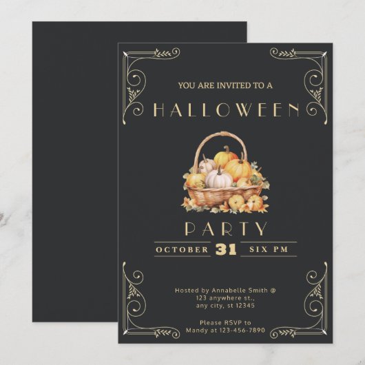 Krijtbord Zwart & Gouden Mand Pompoenen Halloween Kaart (Voorkant / Achterkant)