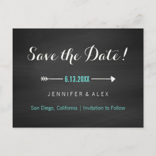 Krijtbord Zwart Turquoise en Pijl Save the Date Aankondigingskaart