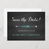 Krijtbord Zwart Turquoise en Pijl Save the Date Aankondigingskaart (Voorkant / Achterkant)