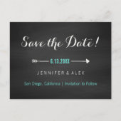 Krijtbord Zwart Turquoise en Pijl Save the Date Aankondigingskaart (Voorkant)