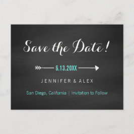 Krijtbord Zwart Turquoise en Pijl Save the Date Aankondigingskaart