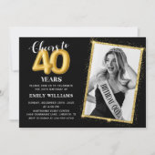 Krijtbord zwarte gouden ballonnen 40e verjaardag f kaart (Voorkant)