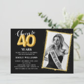 Krijtbord zwarte gouden ballonnen 40e verjaardag f kaart (Staand voorkant)