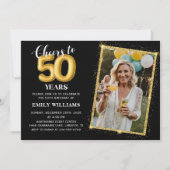 Krijtbord zwarte gouden ballonnen 50e verjaardag f kaart (Voorkant)