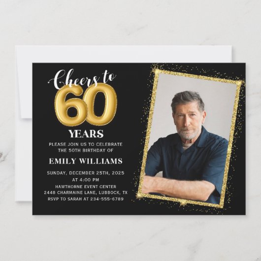 Krijtbord zwarte gouden ballonnen 60e verjaardag f kaart (Voorkant)