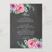 Krijtbordbruiloft. Boho tuin roze bloemen Menu (Voorkant)