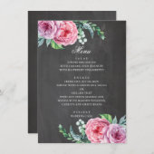 Krijtbordbruiloft. Boho tuin roze bloemen Menu (Voorkant / Achterkant)