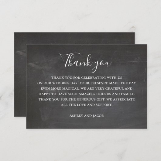 Krijtbordbruiloft. Modern schoolbordscript Bedankkaart (Voorkant / Achterkant)