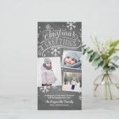 Krijtbordgroeten 3-foto Sneeuwvlok Vakantie Feestdagenkaart (Staand voorkant)