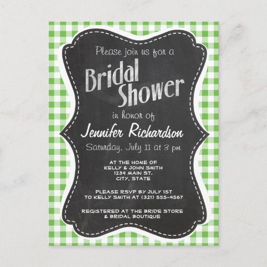  krijtbordlook, groen gecontroleerd; Gingham Uitnodiging Briefkaart (Voorkant)