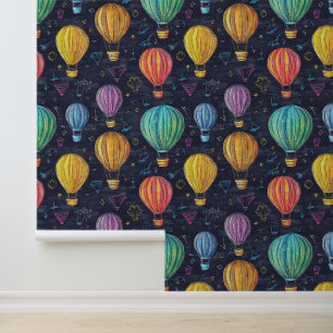 Krijtbordtekeningen Kleurrijke Hete Luchtballon Behang