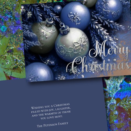 Krijttekening Blauwe en zilveren kerstversieringen Kaart