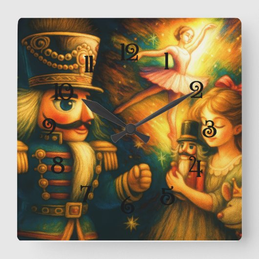 Krijttekening Schattigee Notenkraker Ballet Kerst Vierkante Klok (Voorkant)