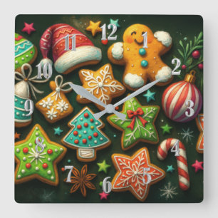 Krijttekening Versierd Kerstkoekjes Groen Vierkante Klok