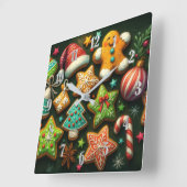 Krijttekening Versierd Kerstkoekjes Groen Vierkante Klok (Hoek)
