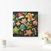 Krijttekening Versierd Kerstkoekjes Groen Vierkante Klok (Huis)
