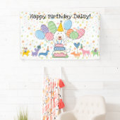Krijtwitte Labradoodle Hond Verjaardagsfeest Spandoek (Insitu)