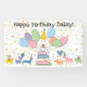 Krijtwitte Labradoodle Hond Verjaardagsfeest Spandoek