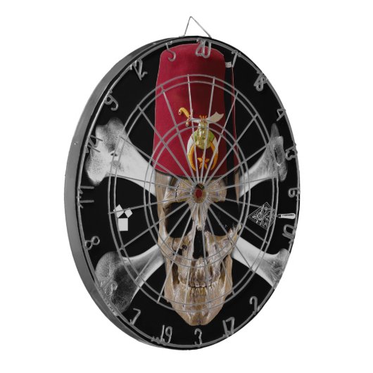 Krimpende Masonic Skull en Botten met Fez Dartbord (Voorkant Links)