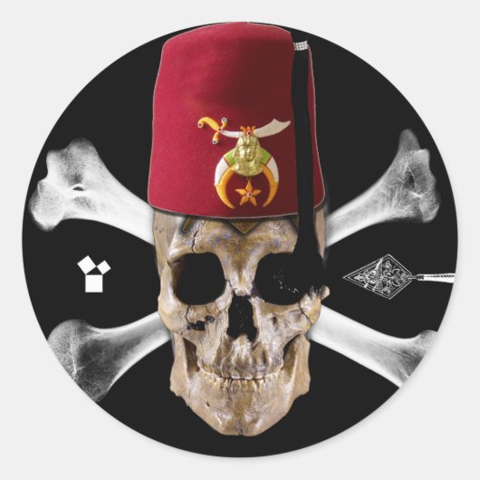 Krimpende Masonic Skull en Botten met Fez Ronde Sticker (Voorkant)