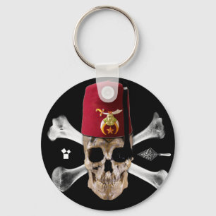 Krimpende Masonic Skull en Botten met Fez Sleutelhanger