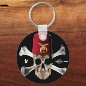 Krimpende Masonic Skull en Botten met Fez Sleutelhanger (Voorkant)