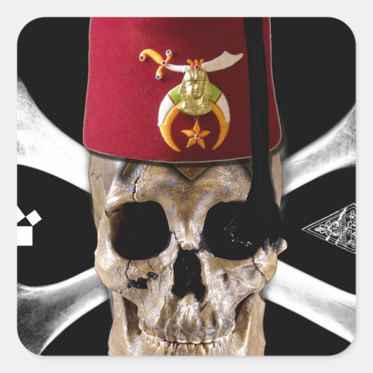 Krimpende Masonic Skull en Botten met Fez Vierkante Sticker (Voorkant)
