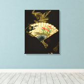 Krimpende oosterse ventilator met Floral Design Canvas Afdruk (Insitu (Houten vloer))