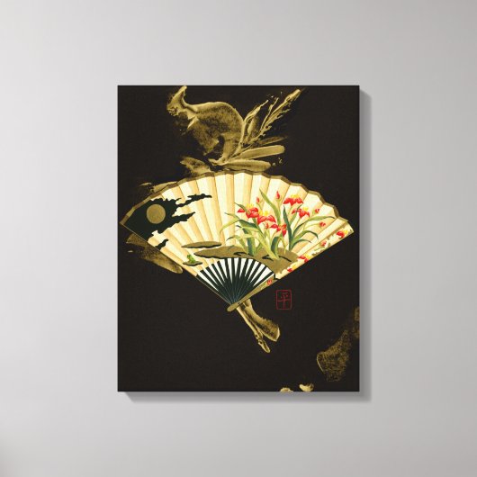 Krimpende oosterse ventilator met Floral Design Canvas Afdruk (Voorkant)