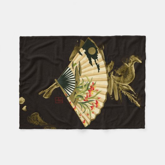Krimpende oosterse ventilator met Floral Design Fleece Deken (Voorkant (Horizontaal))