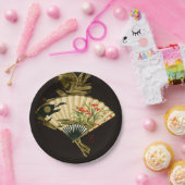 Krimpende oosterse ventilator met Floral Design Papieren Bordje (Feest)